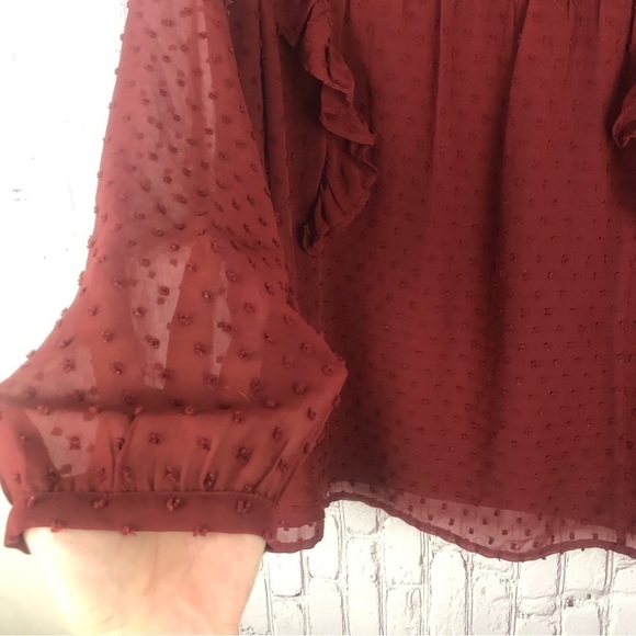 J.Crew red clip dot long sleeve ruffle front blouse size 12 - Picture 4 of 10